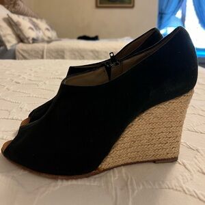 Christian Louboutin Black Peep Toe Espadrille Wedge